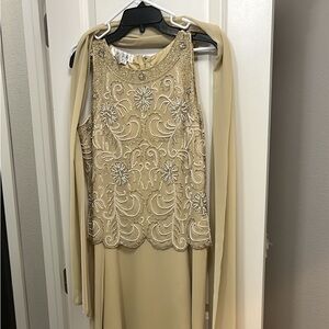 J Kara Cream Sleeveless mother of the groom Dress with Silver Embellishments